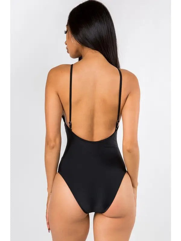 Asymmetric Mesh and Neon Accent Swimsuit