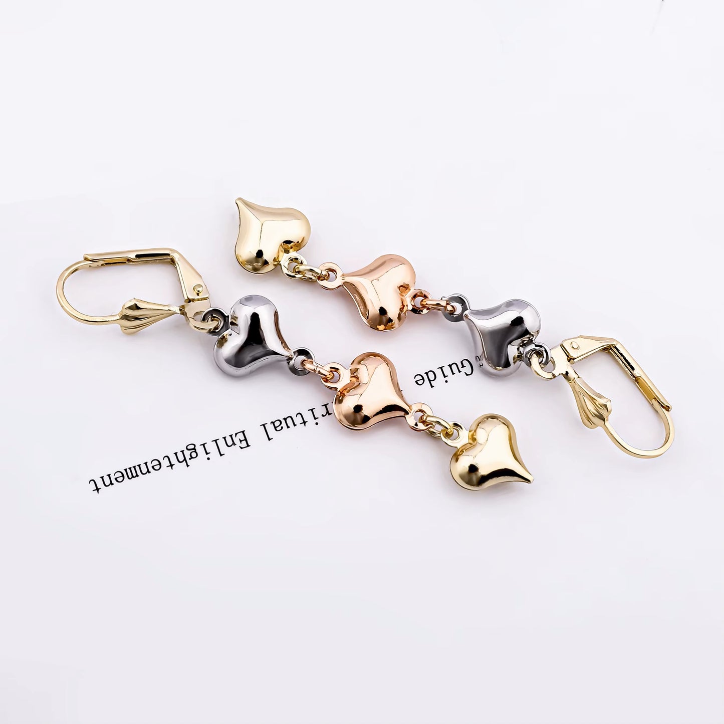 14K Gold Plated Tricolor Heart Earrings