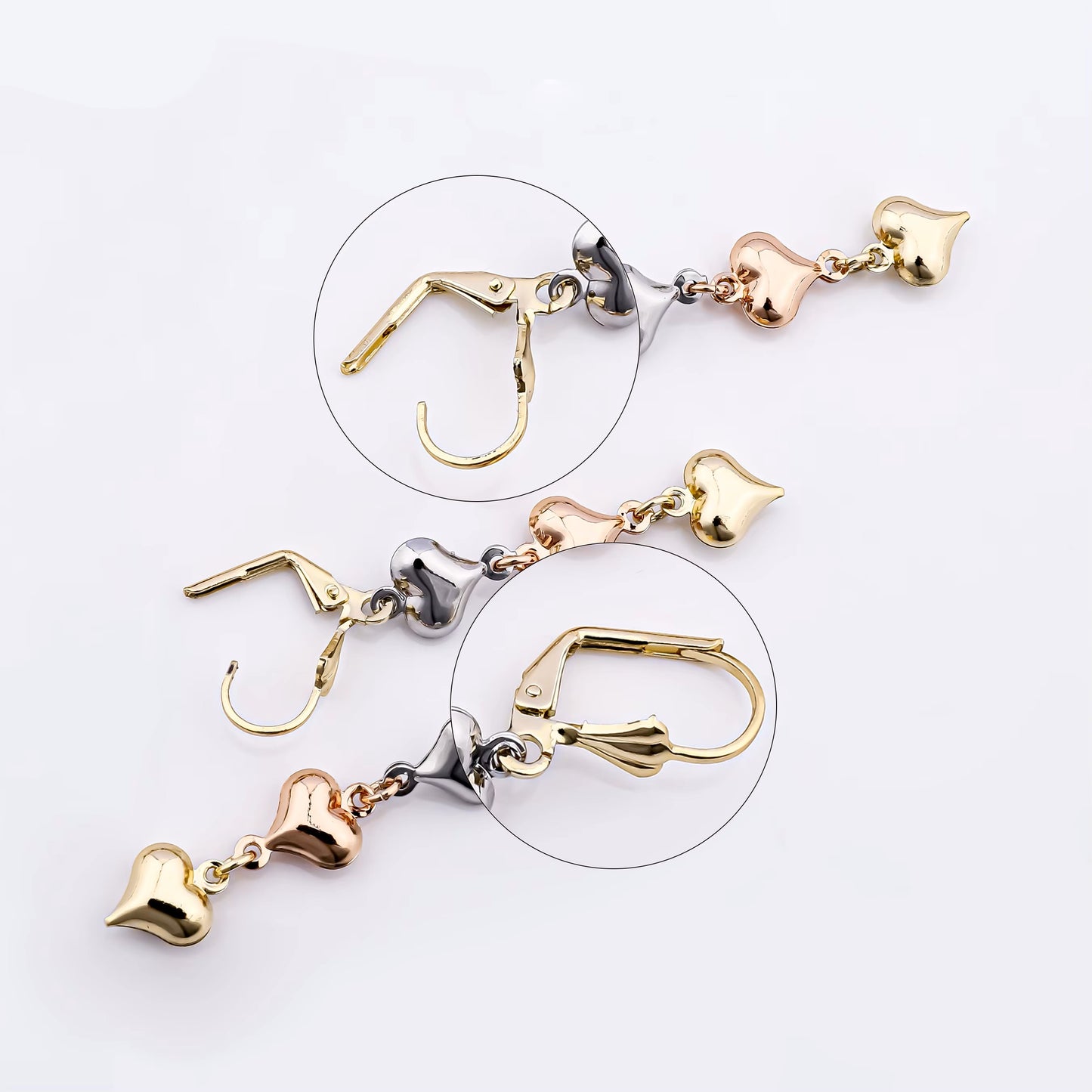 14K Gold Plated Tricolor Heart Earrings