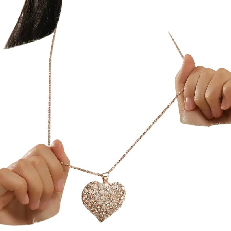 Rhinestone Heart Pendant with Necklace