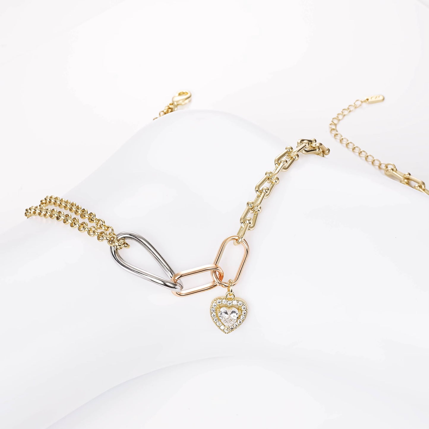 14K White Gold Rose Gold Plated Tri-Color Necklace