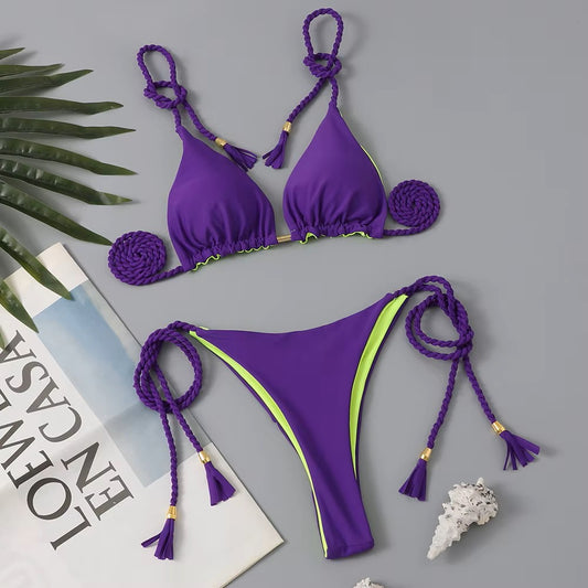 Cute Purple with lime green accents Bikini