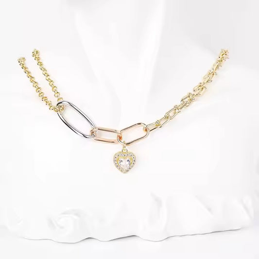 14K White Gold Rose Gold Plated Tri-Color Necklace
