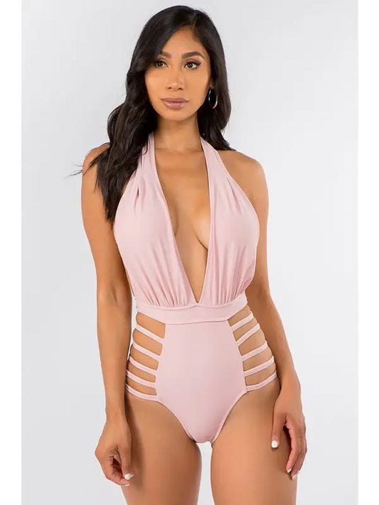 Empire V-Neck Mauve Halter Side String Swimsuit