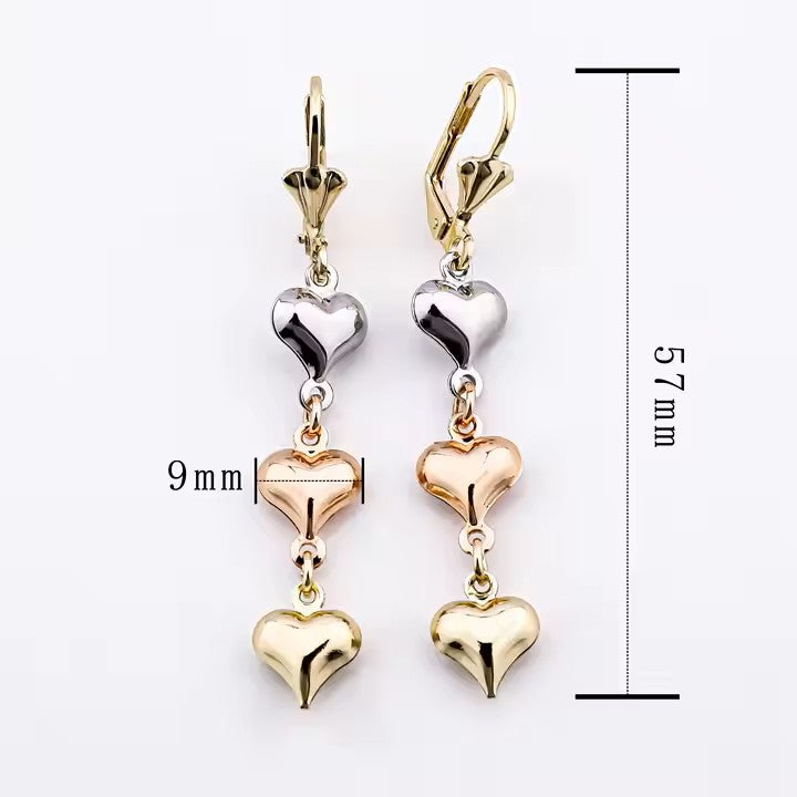 14K Gold Plated Tricolor Heart Earrings