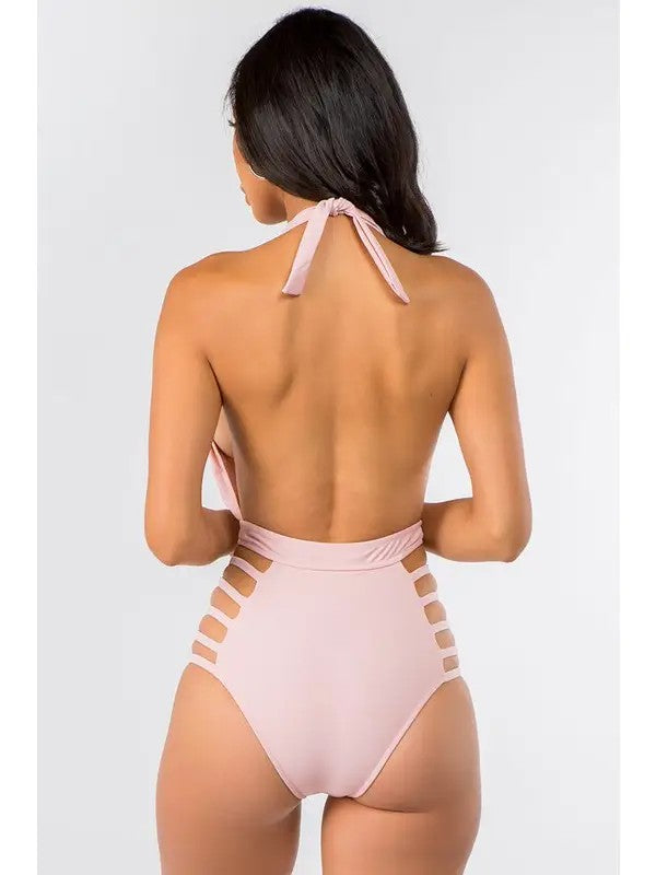 Empire V-Neck Mauve Halter Side String Swimsuit