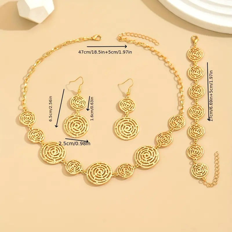 Stylish Spiral Large Round Link Bracelet, Necklace, and Earring