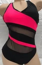 Asymmetric Mesh and Neon Accent Swimsuit