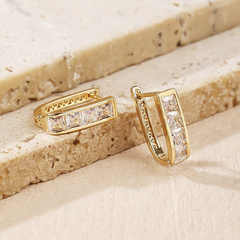 18K Laminated Gold Plated Hoop Earrings With Cubic Zirconia
