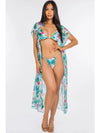 3pcs Tropical Green Bikini and Wrap Skirt Set