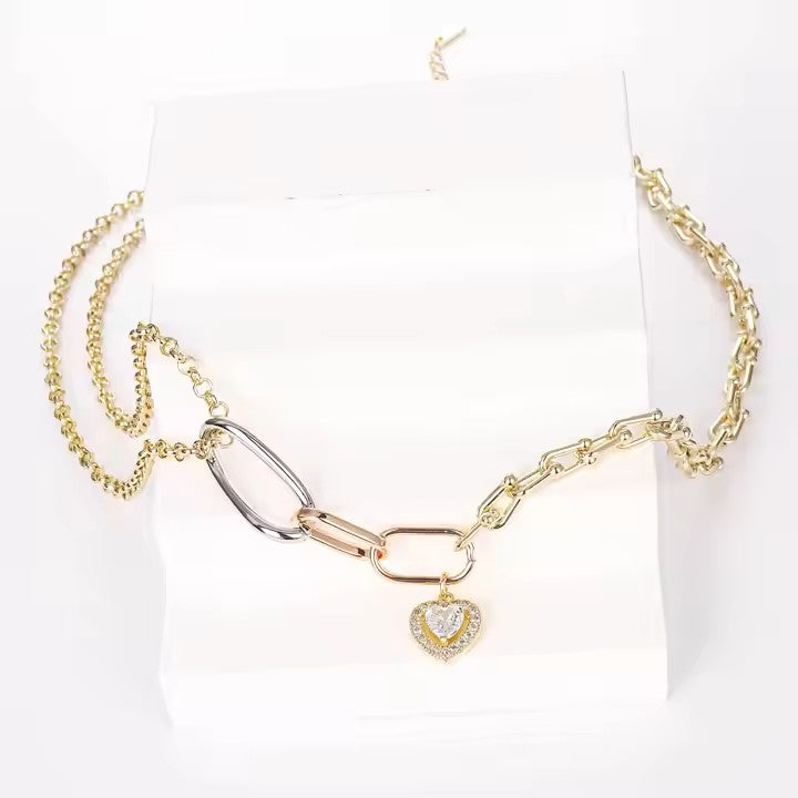 14K White Gold Rose Gold Plated Tri-Color Necklace