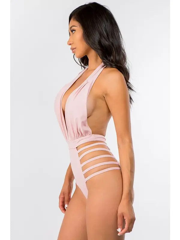 Empire V-Neck Mauve Halter Side String Swimsuit