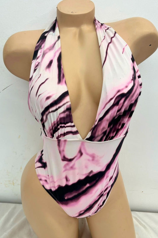 Marble Tie Die Deep Halter Neck Swimsuit