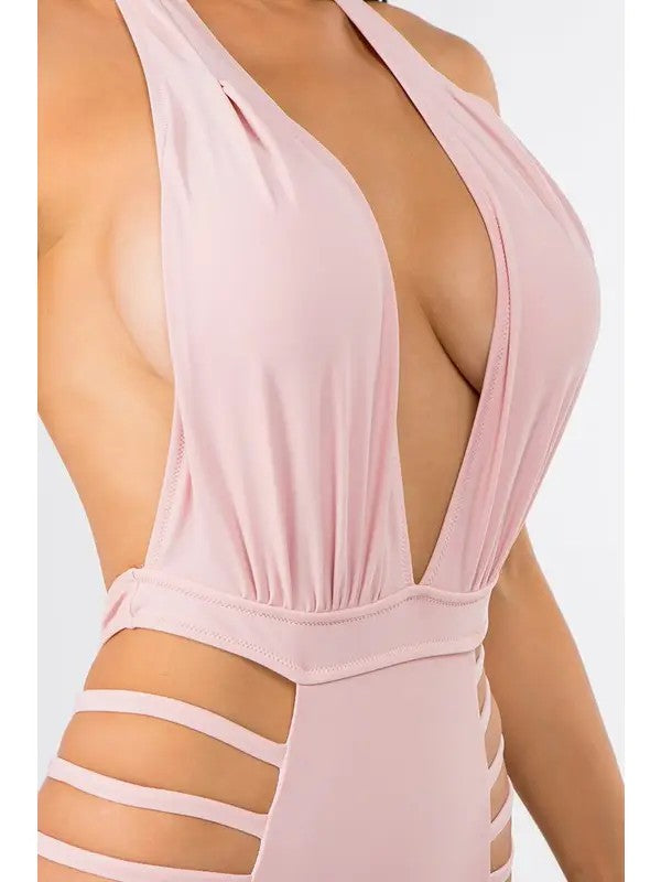 Empire V-Neck Mauve Halter Side String Swimsuit