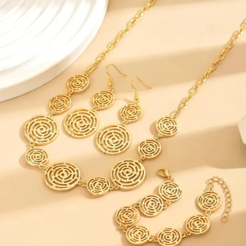 Stylish Spiral Large Round Link Bracelet, Necklace, and Earring