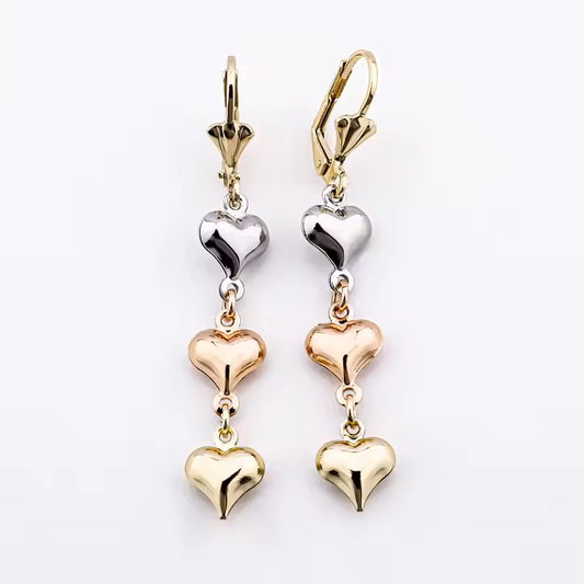 14K Gold Plated Tricolor Heart Earrings