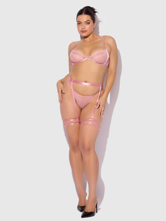House of Desire-Helena Lace Bra, Garter, & Thong Set