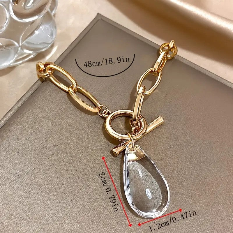 Button Drop Necklace with Teardrop Pendant