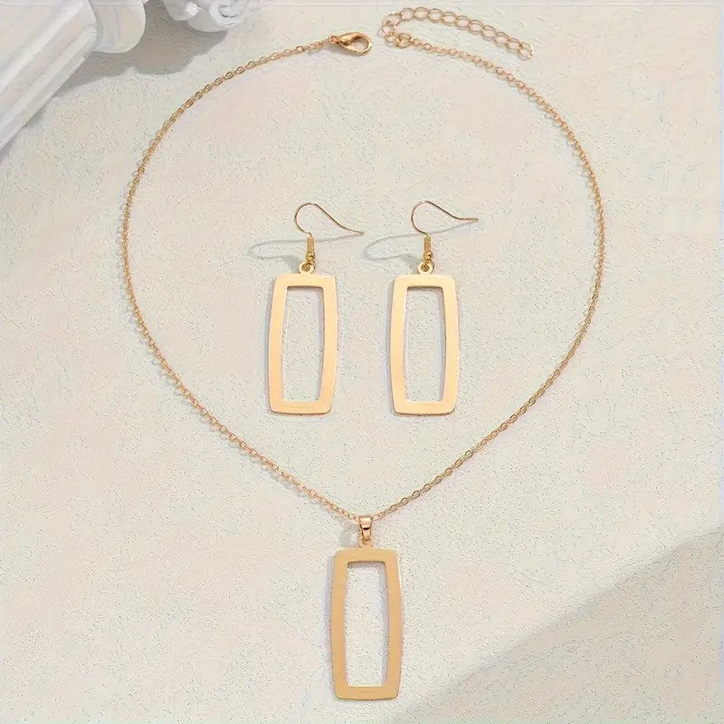 Glamorous Geometric Golden-Plated Jewelry Set